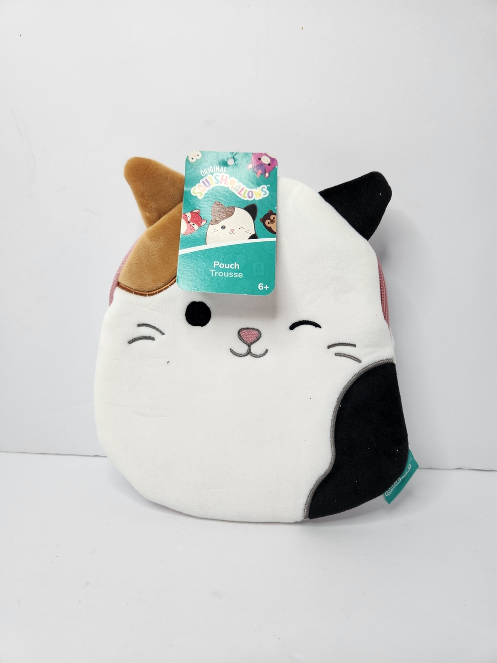 Squishmallows Cat Pouch in White, Black & Brown Accents